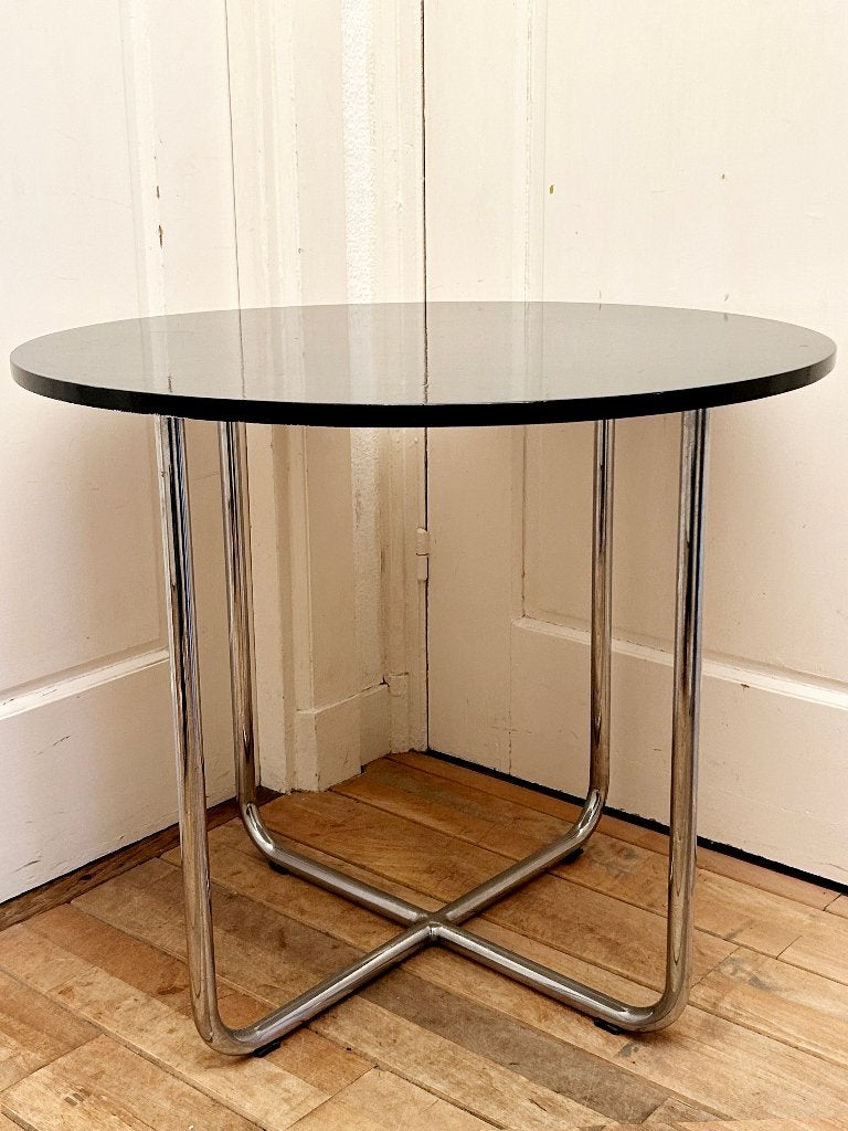 Vintage ronde Gispen 501 buisframe salontafel ø 70 cm, Huis en Inrichting, 50 – 75, Gebruikt, 50 tot 100 cm, Minimalistisch Dutch Design / Mid-Century Modern / Bauhaus