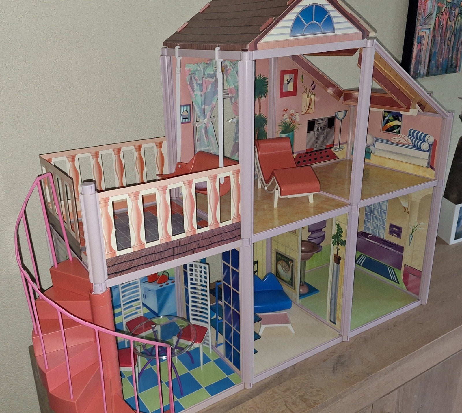 Groot Barbie Poppenhuis uit begin jaren '90 met accessoires, Kinderen en Baby's, Speelgoed | Poppenhuizen, Ophalen of Verzenden
