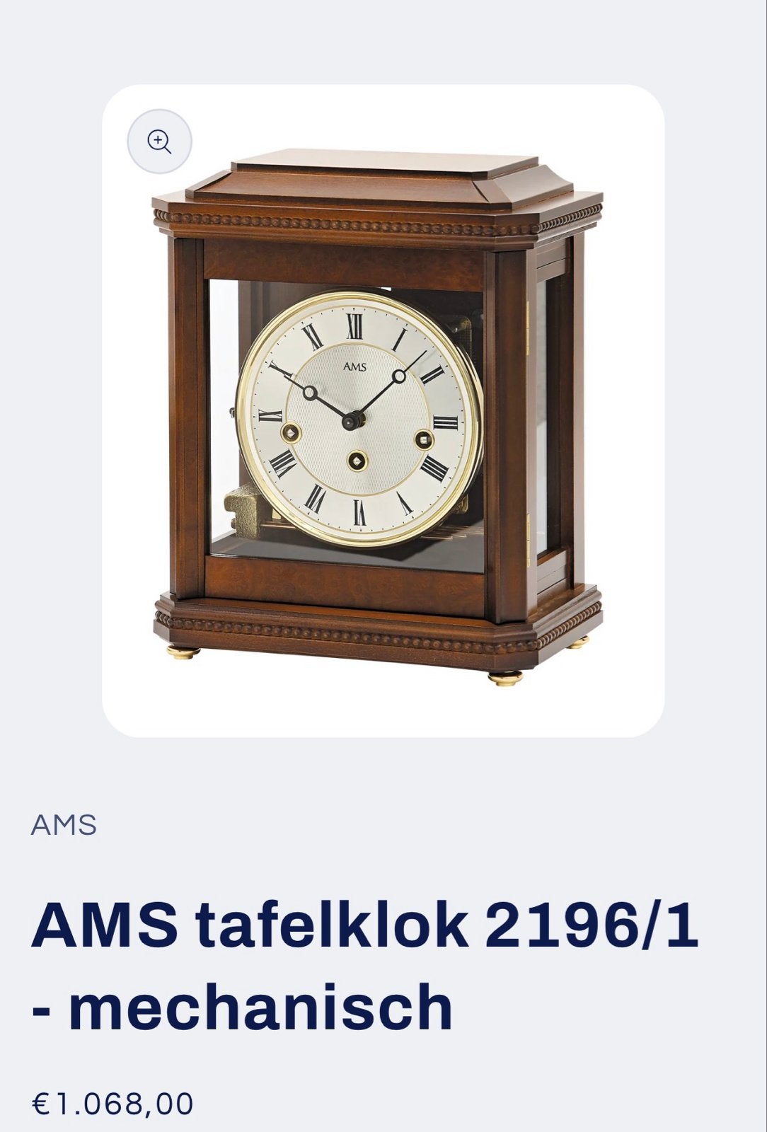 AMS Tafelklok 2196/1 - Mechanisch, Ophalen of Verzenden