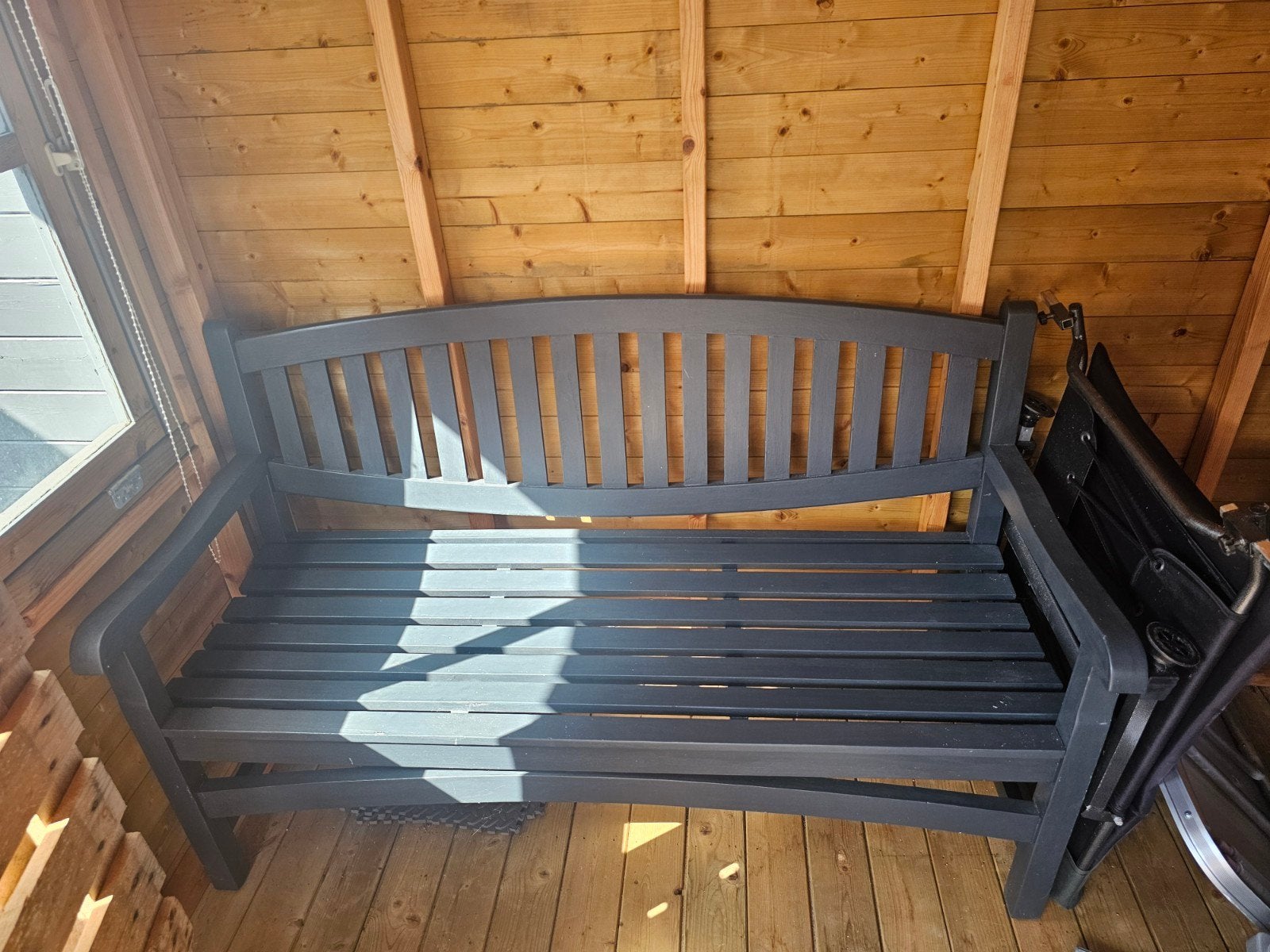 Comfortabele houten tuinbank - Grijs, Ophalen, Gebruikt, Hout