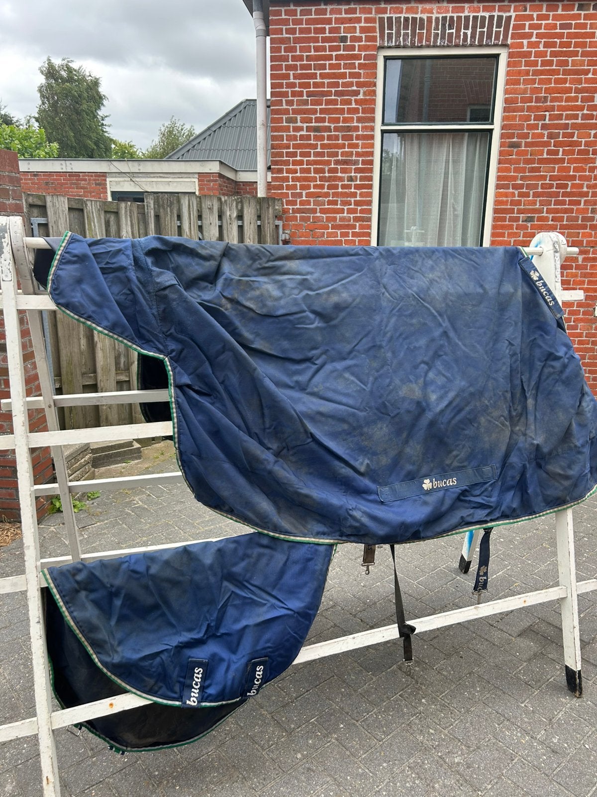 Bucas regen deken cob (M), Dieren en Toebehoren, Gebruikt, Afneembare hals, Cob (M), Blauw
