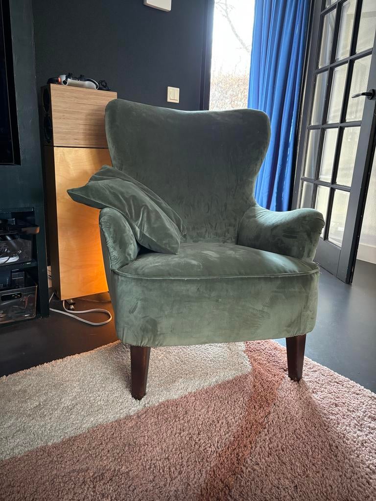 Artifort Dames Fauteuil - Groen Velours, Huis en Inrichting, Fauteuils, Gebruikt, Stof, 50 tot 75 cm, Minder dan 75 cm, Ophalen
