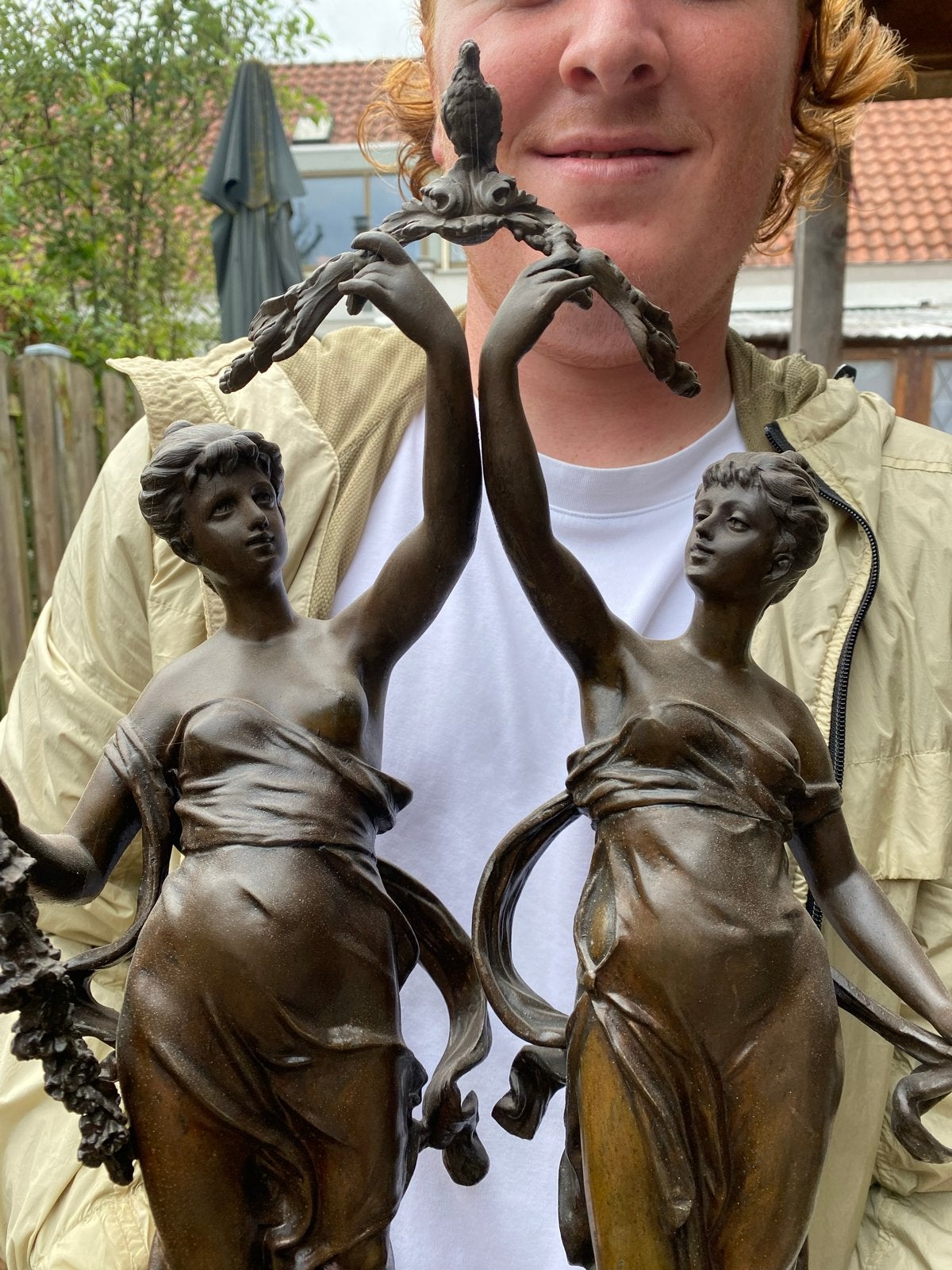 Prachtig bronzen beeld van twee vrouwen, 58 cm hoog, Antiek en Kunst, Kunst | Beelden en Houtsnijwerken, Beeld, Brons, Vrouw, 50 - 100 cm