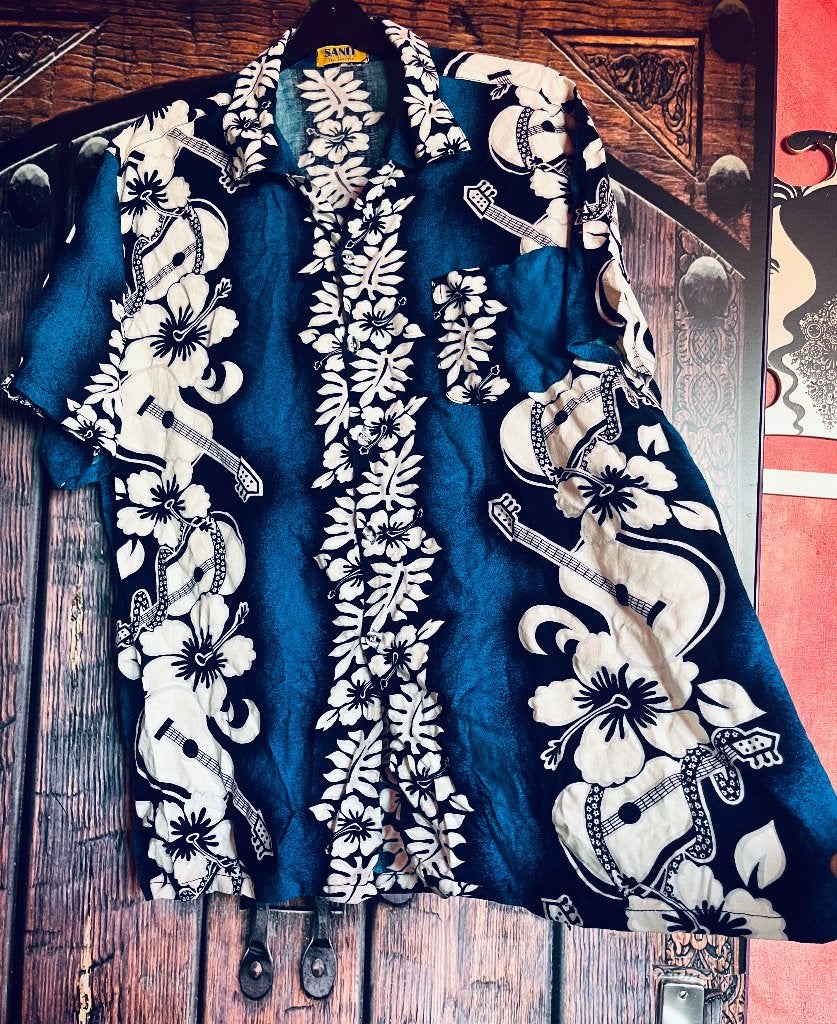 Mooi katoenen Hawaii overhemd maat M/L nu 21,99€, Blauw, Nieuw, Halswijdte 41/42 (L), Sanit