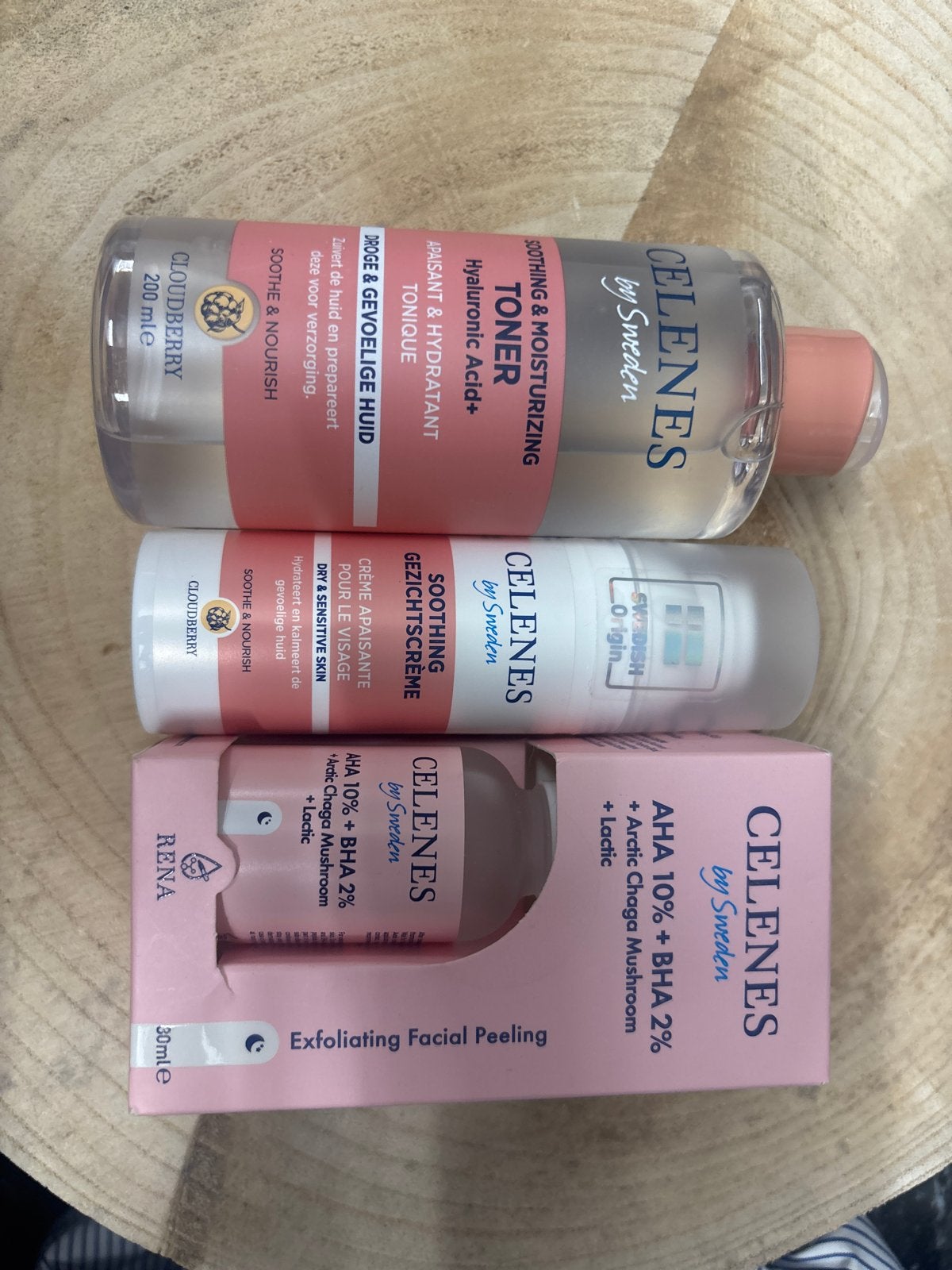 Celene's Skincare Set: Toner, Crème & Exfoliërende Peeling, Ophalen of Verzenden, Nieuw, Gehele gezicht, Verzorging