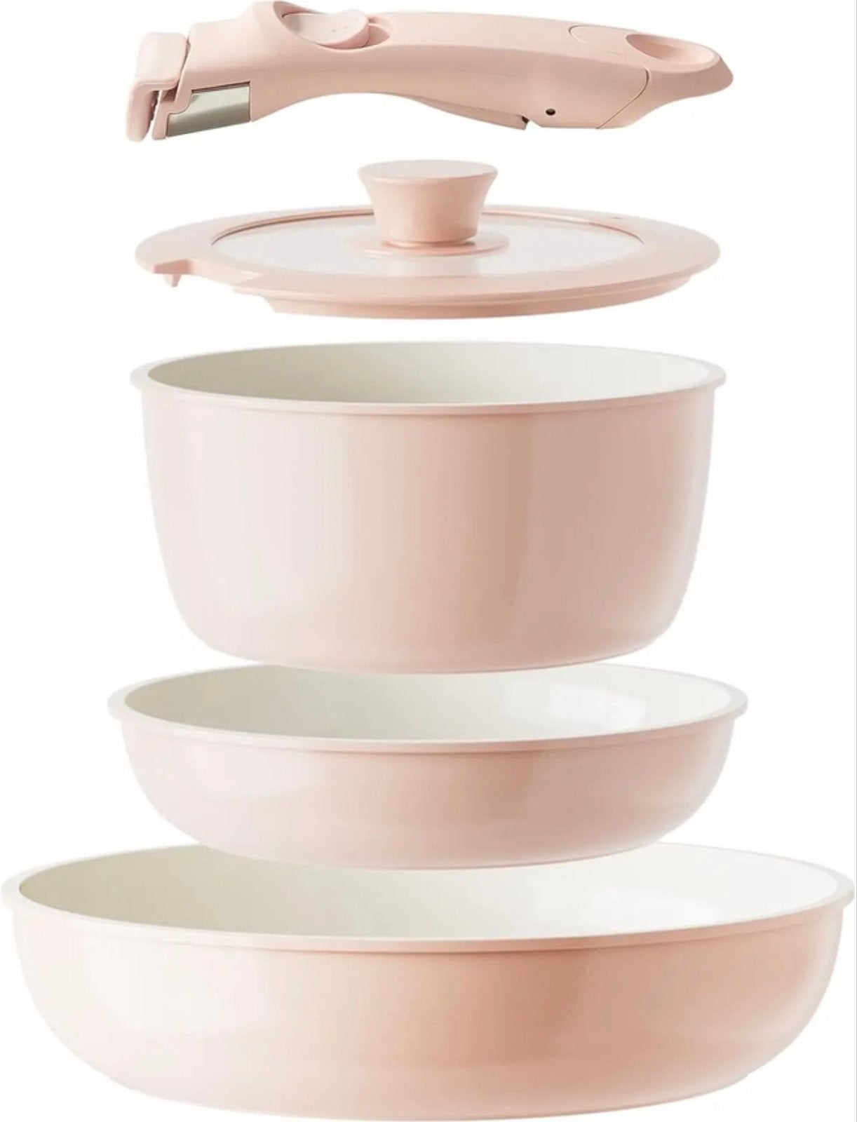 Redchef 5-delige Keramische Pannenset met Afneembaar Handvat, Nieuw, Pannenset, Ophalen of Verzenden, Steen/keramiek