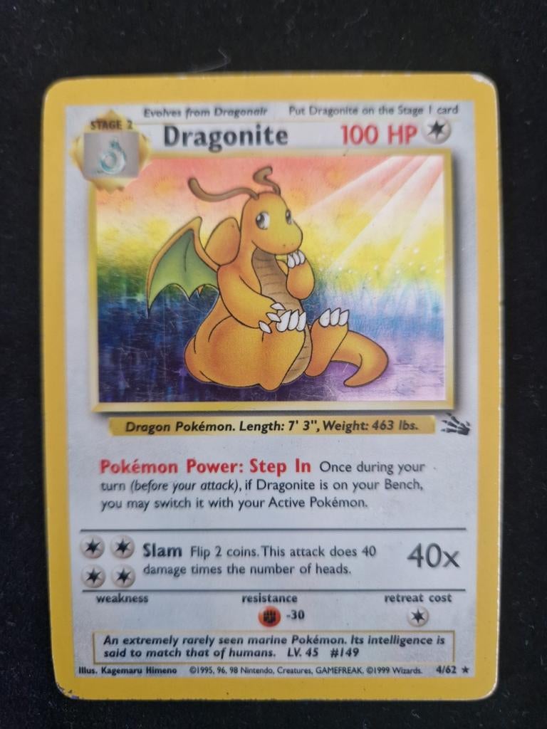 Dragonite HOLO. Fossil foil rare. Tcg wotc collect., Ophalen of Verzenden, Gebruikt, Losse kaart, Foil