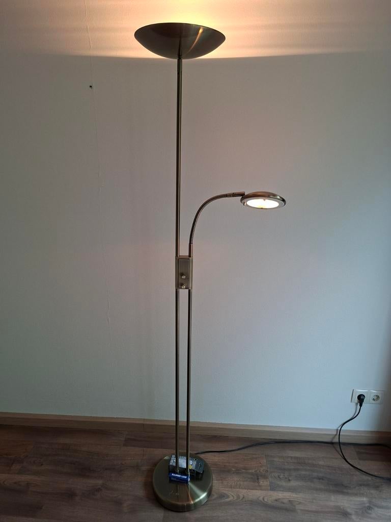 Staande vloerlamp met leeslamp - Bronskleurig, Ophalen, Zo goed als nieuw, Metaal, Klassiek, Modern