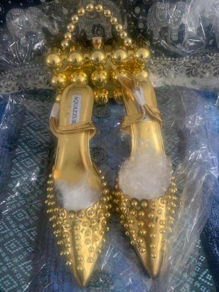 Gouden Aquazzura Schoenen met Ketting en Tas Maat 42 Nieuw, Ophalen of Verzenden, Nieuw