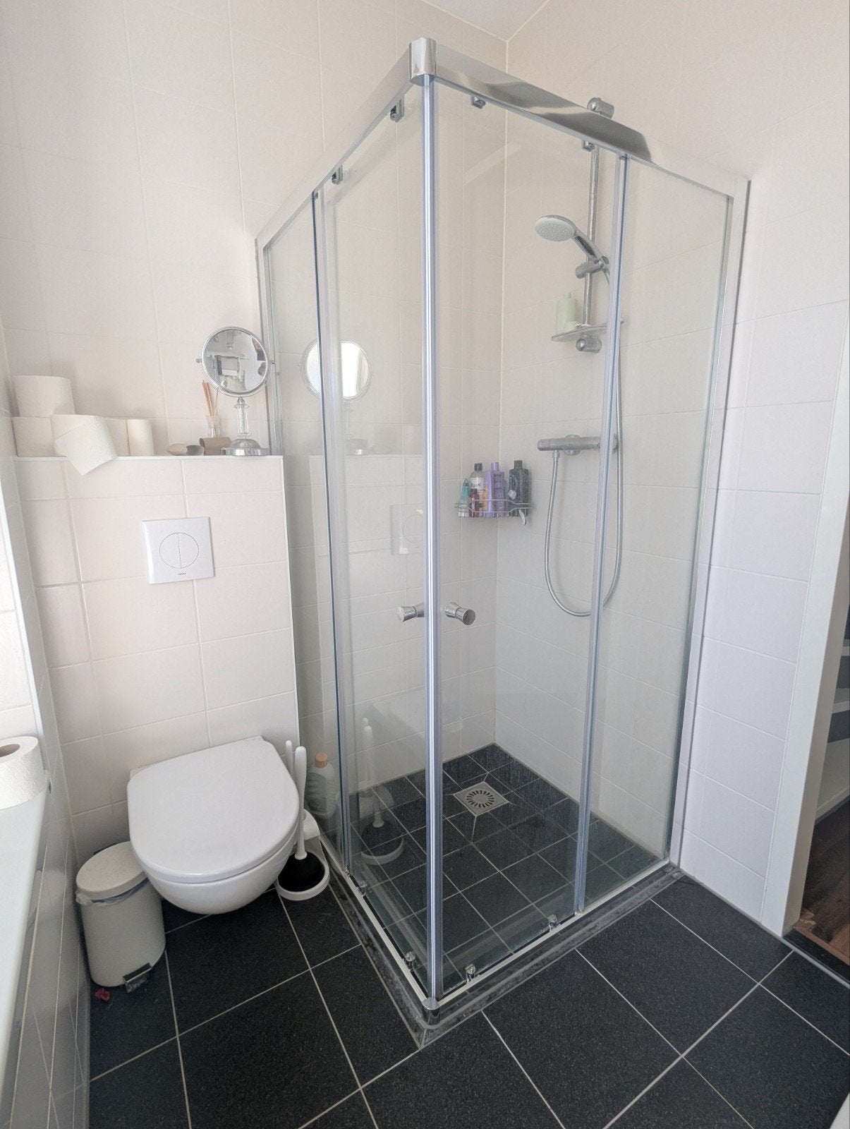 Douchecabine 90x90 cm met schuifdeur, 2 jaar oud, Ophalen, Gebruikt, Met douche
