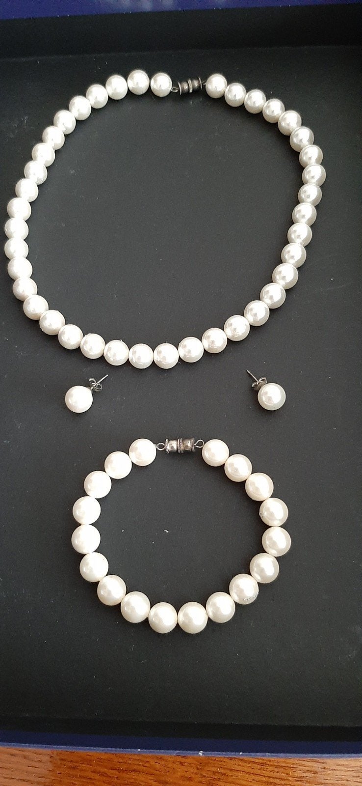 Parelketting, armband en oorbellen set, Sieraden, Tassen en Uiterlijk, Kettingen, Ophalen of Verzenden, Zo goed als nieuw, Wit