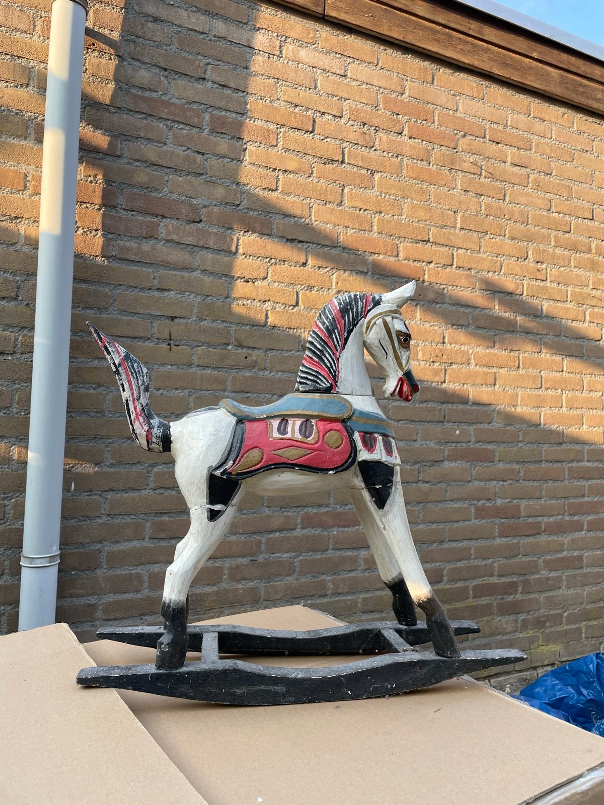 Antiek houten hobbelpaard - Handgeschilderd, Antiek en Kunst, Ophalen