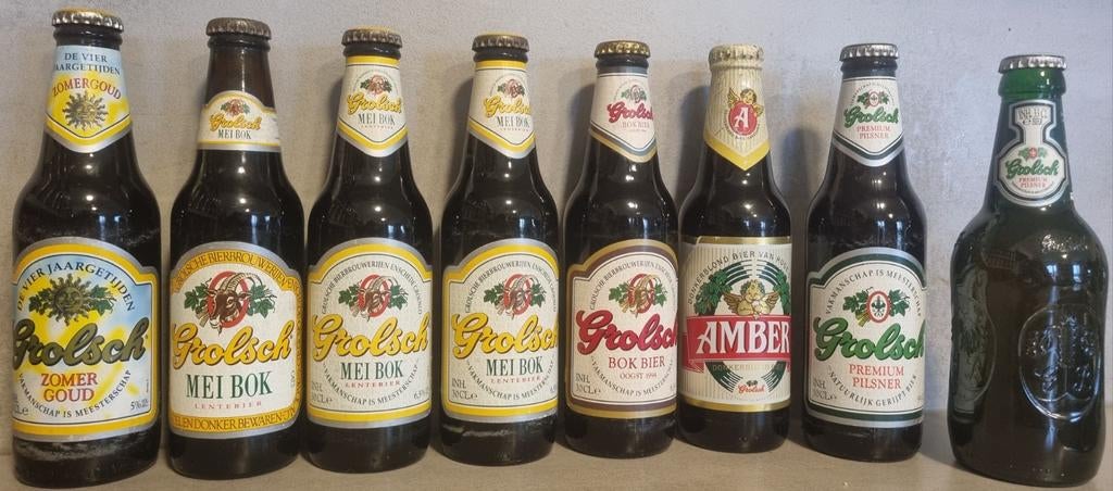 8x Grolsch : '92'-'97, Zomerbier, Meibok, Amber, Bok, Pils, Verzamelen, Biermerken, Ophalen of Verzenden, Zo goed als nieuw, Flesje(s)