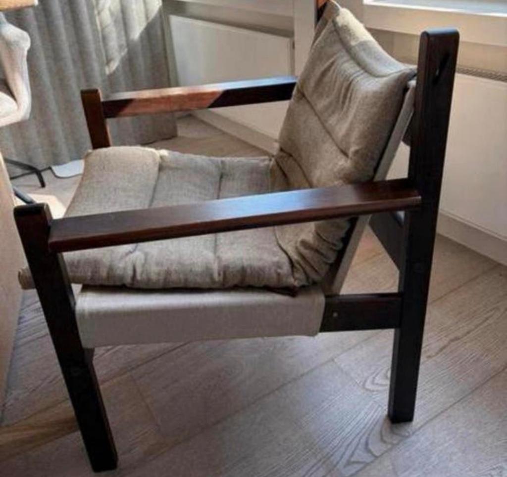 Vintage design safari fauteuil / futurum / Adolf Relling, Huis en Inrichting, Stoelen, Gebruikt, Eén, Hout, Ophalen of Verzenden