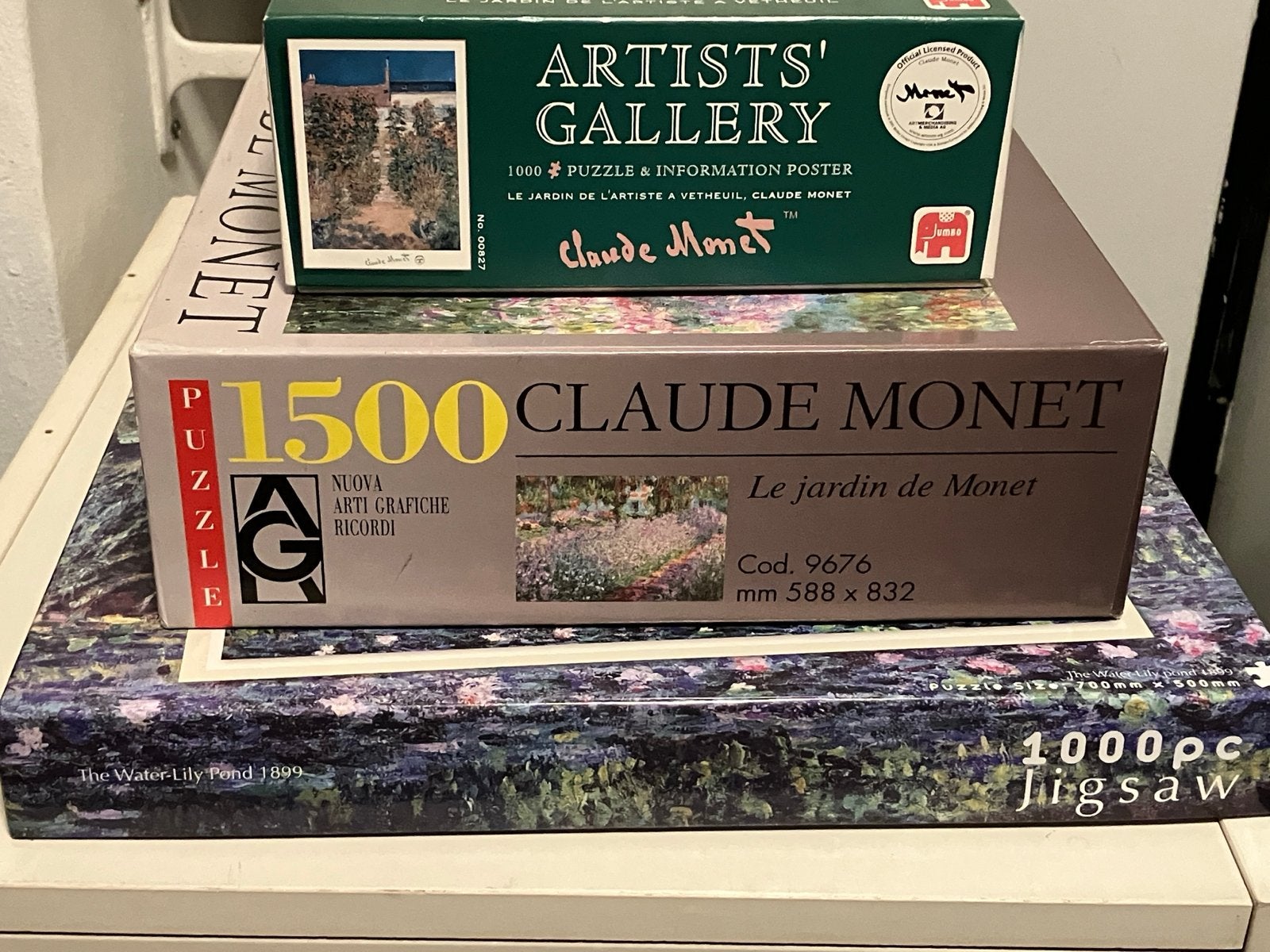 3 Claude Monet Legpuzzels - 1000 en 1500 stukjes, Ophalen of Verzenden, 500 t/m 1500 stukjes, Gebruikt, Legpuzzel