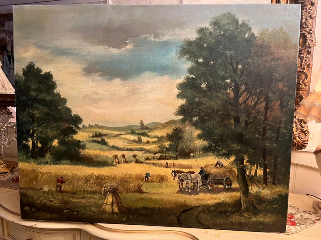 Heel groot antiek olieverf schilderij, Ophalen of Verzenden