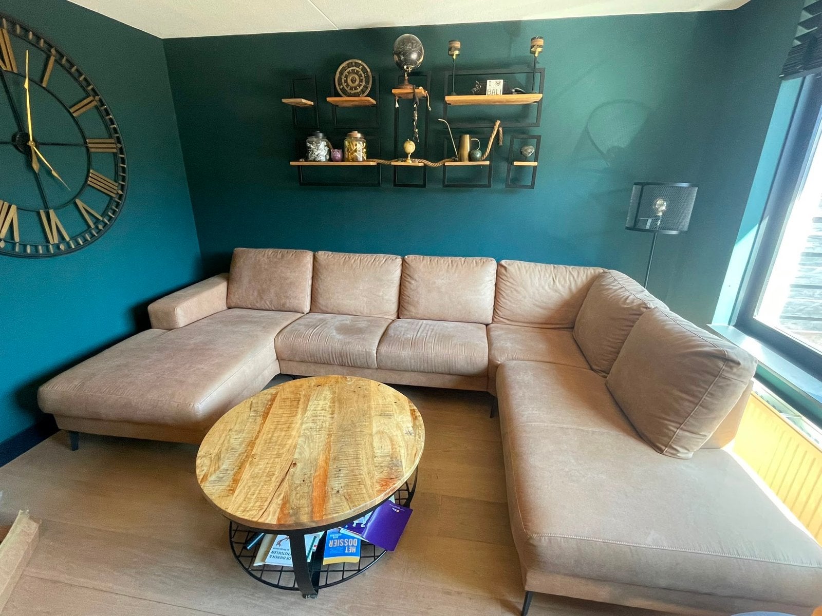 Comfortabele hoekbank met chaise longue - Camelkleurig, Ophalen, Gebruikt, Hoekbank, 300 cm of meer