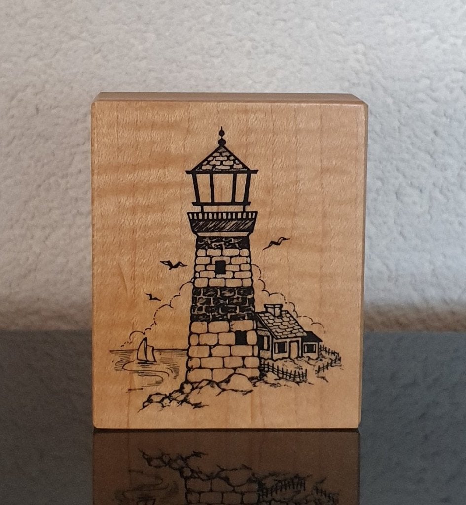 Houten hobby stempel merk Posthumus Vuurtoren & zeilbootje, Hobby en Vrije tijd, Ophalen of Verzenden, Nieuw, Houten stempel
