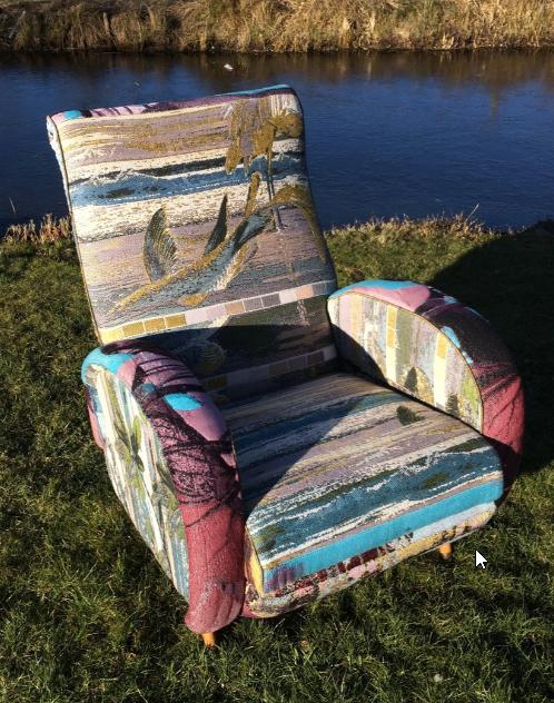 1 uitklapbare, mid-century relaxfauteuil, Huis en Inrichting, Fauteuils, Ophalen, Gebruikt, Minder dan 75 cm, 50 tot 75 cm