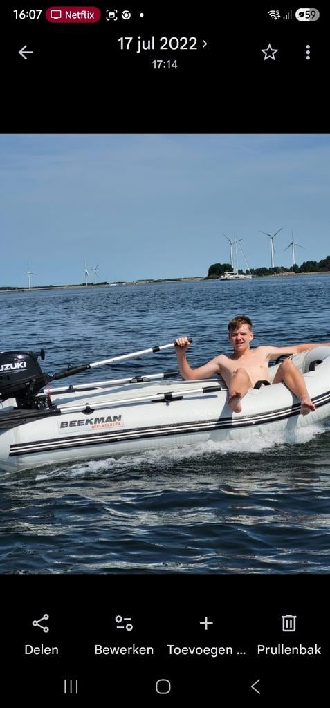 beekman rubberboot met 6pk 4 takt en div extrasv, Watersport en Boten, Rubberboten, Overige merken, Ophalen of Verzenden, Zo goed als nieuw