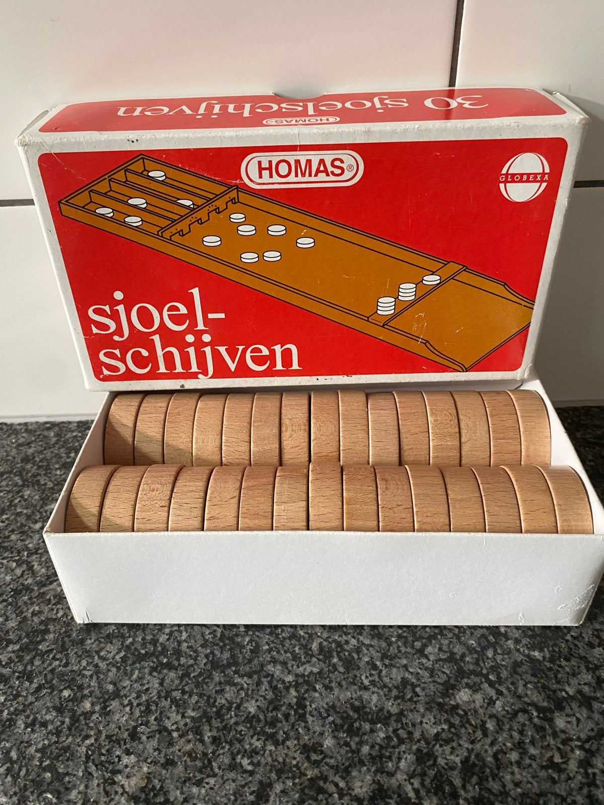 Homas Wedstrijd Sjoelschijven, holgedraaid 52 mm, beukenhout, Een of twee spelers, Ophalen of Verzenden, Zo goed als nieuw