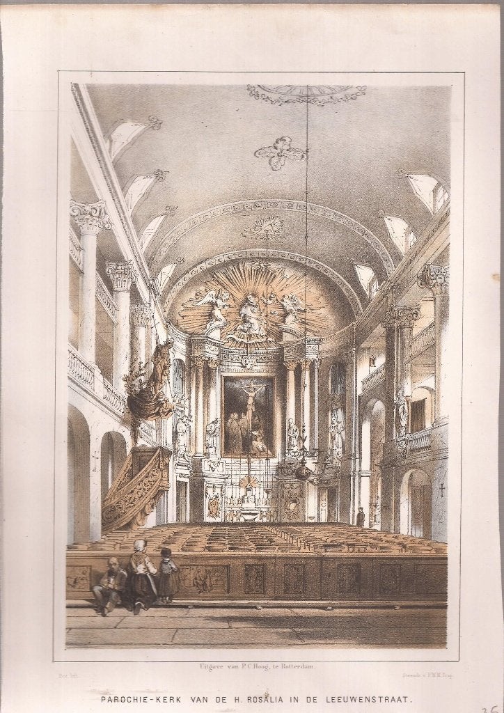 Rotterdam. Parochie-Kerk v. d. H.Rosalia in de Leeuwenstraat, Antiek en Kunst, 1800 - 1899, Stadsgezicht, Ophalen of Verzenden