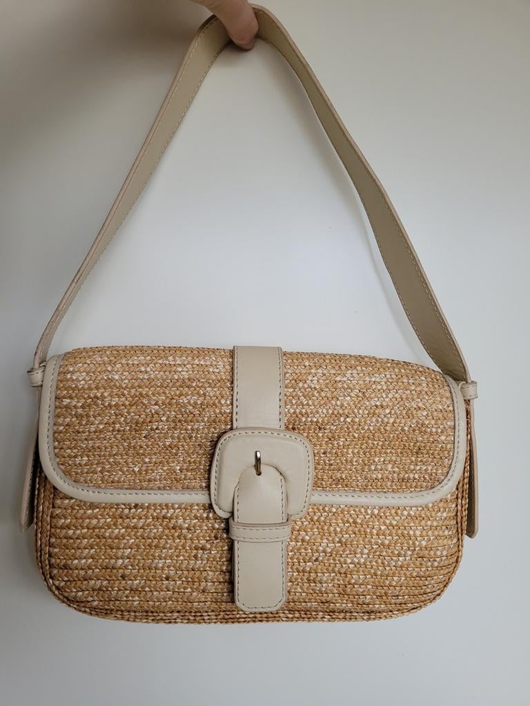 Arket straw tas met leren details, Ophalen of Verzenden, Zo goed als nieuw, Beige, Schoudertasje
