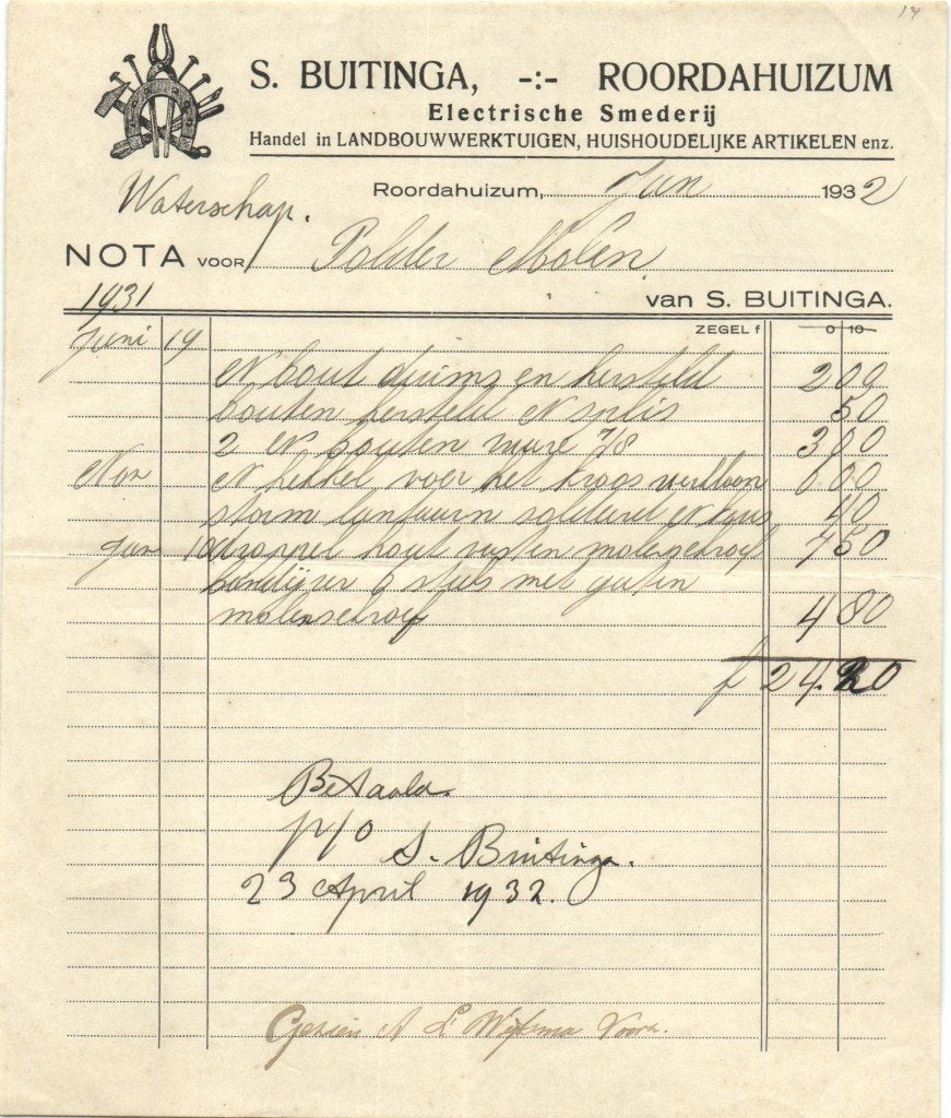 Roordahuizum - Electrische Smederij S. Buitinga - 1932, Verzenden, Gebruikt