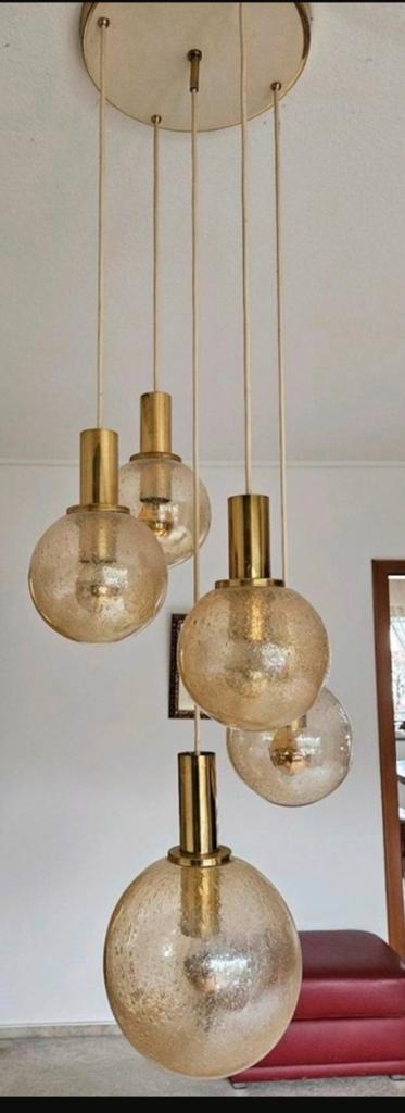 Vintage jaren 70 Glashutte Limburg Cascade bollen lamp, Ophalen, Gebruikt, Glas, 75 cm of meer