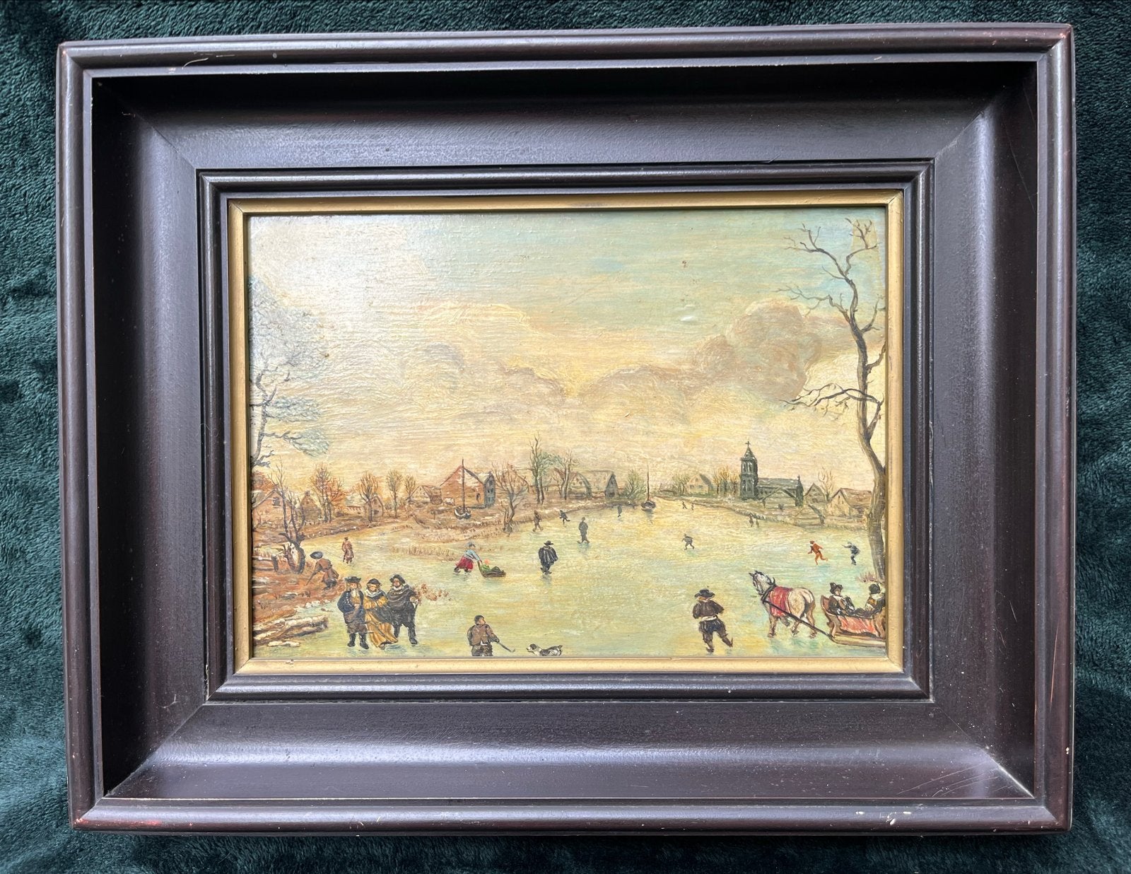 Oud Hollands Winterlandschap oud schilderij olieverf antiek, Paneel, Oud hollands, Ophalen of Verzenden, Landschap