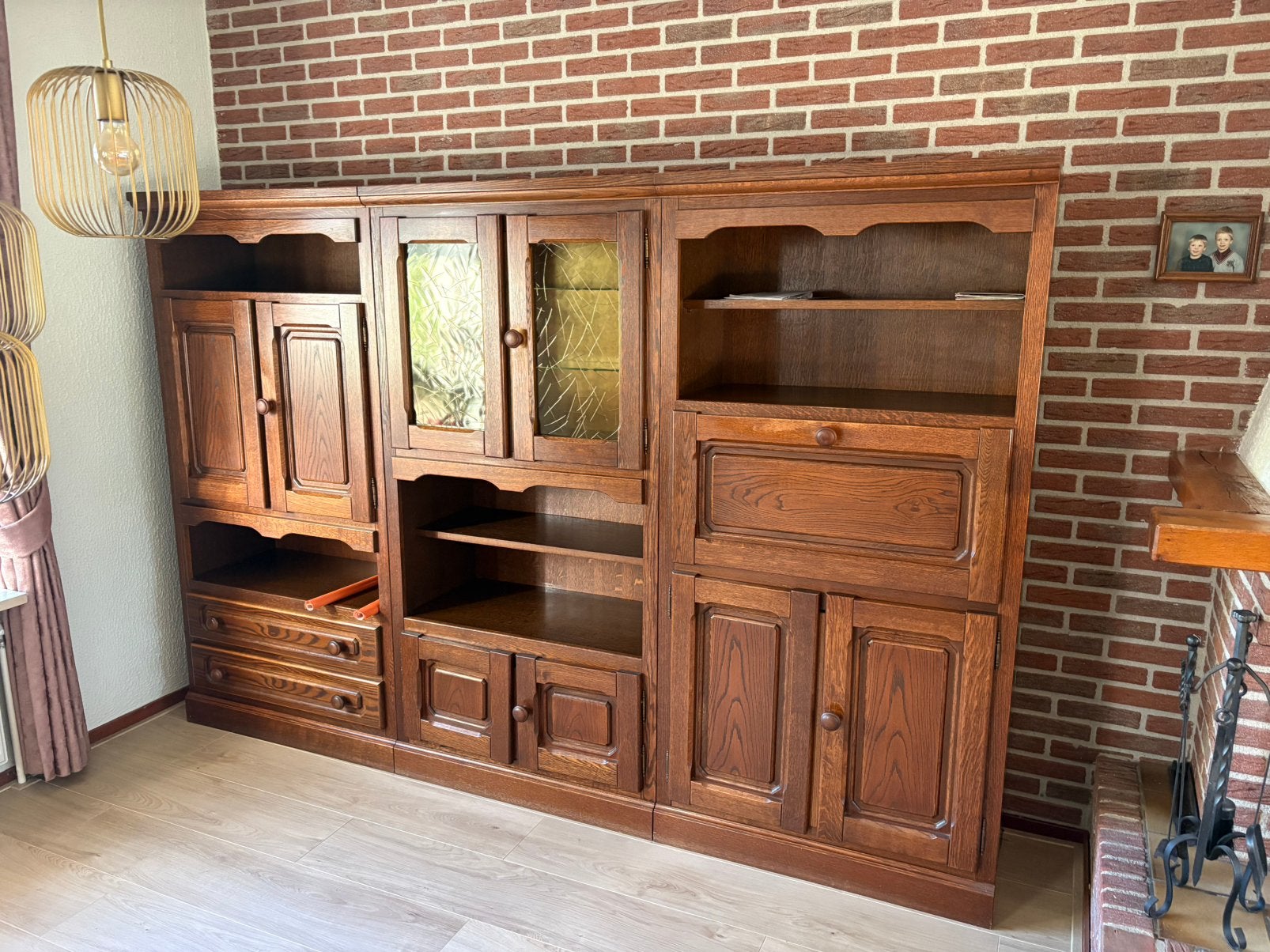 Driedelige eiken kast, Huis en Inrichting, Ophalen, Zo goed als nieuw, Minder dan 150 cm, 150 tot 200 cm