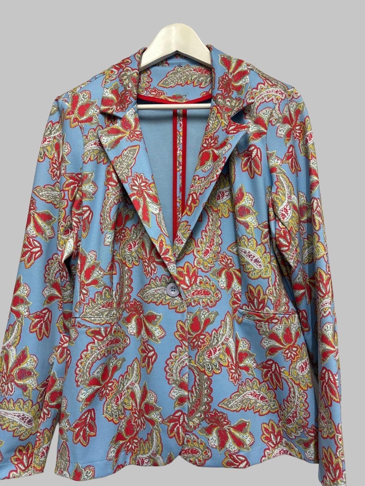 Blauwe blazer met paisley print Miss Etam XL, Kleding | Dames, Jasjes, Kostuums en Pakken, Verzenden, Zo goed als nieuw, Blauw