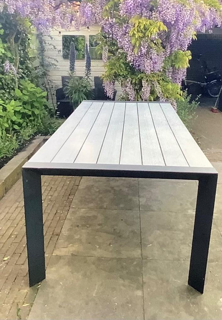 Tuintafel houten blad met aluminium poten, Tuin en Terras, Tuintafels, Ophalen, Gebruikt, Rechthoekig, Hout