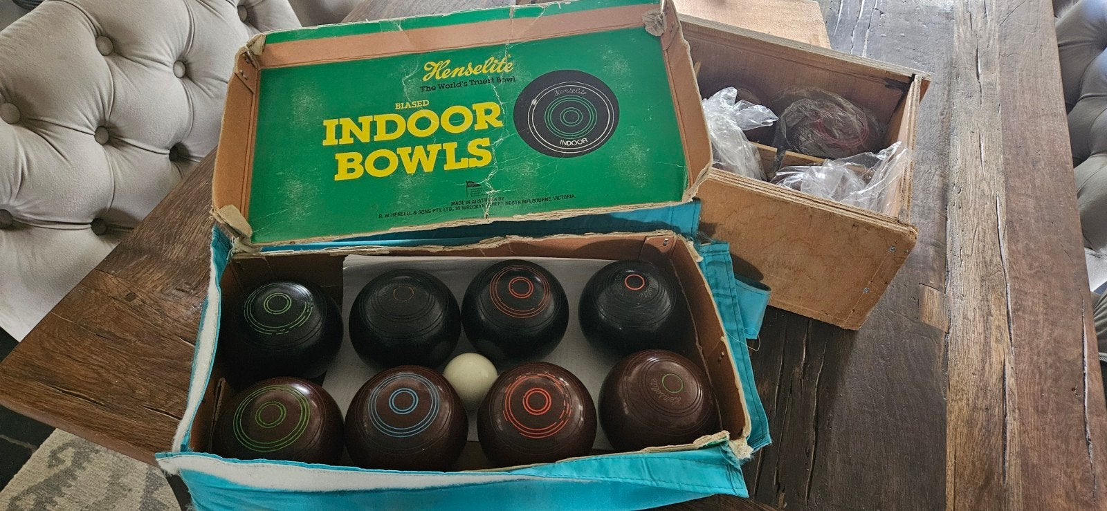 Doe een bod: Vintage Henselite Indoor Bowls Set - Compleet i, Ophalen, Gebruikt