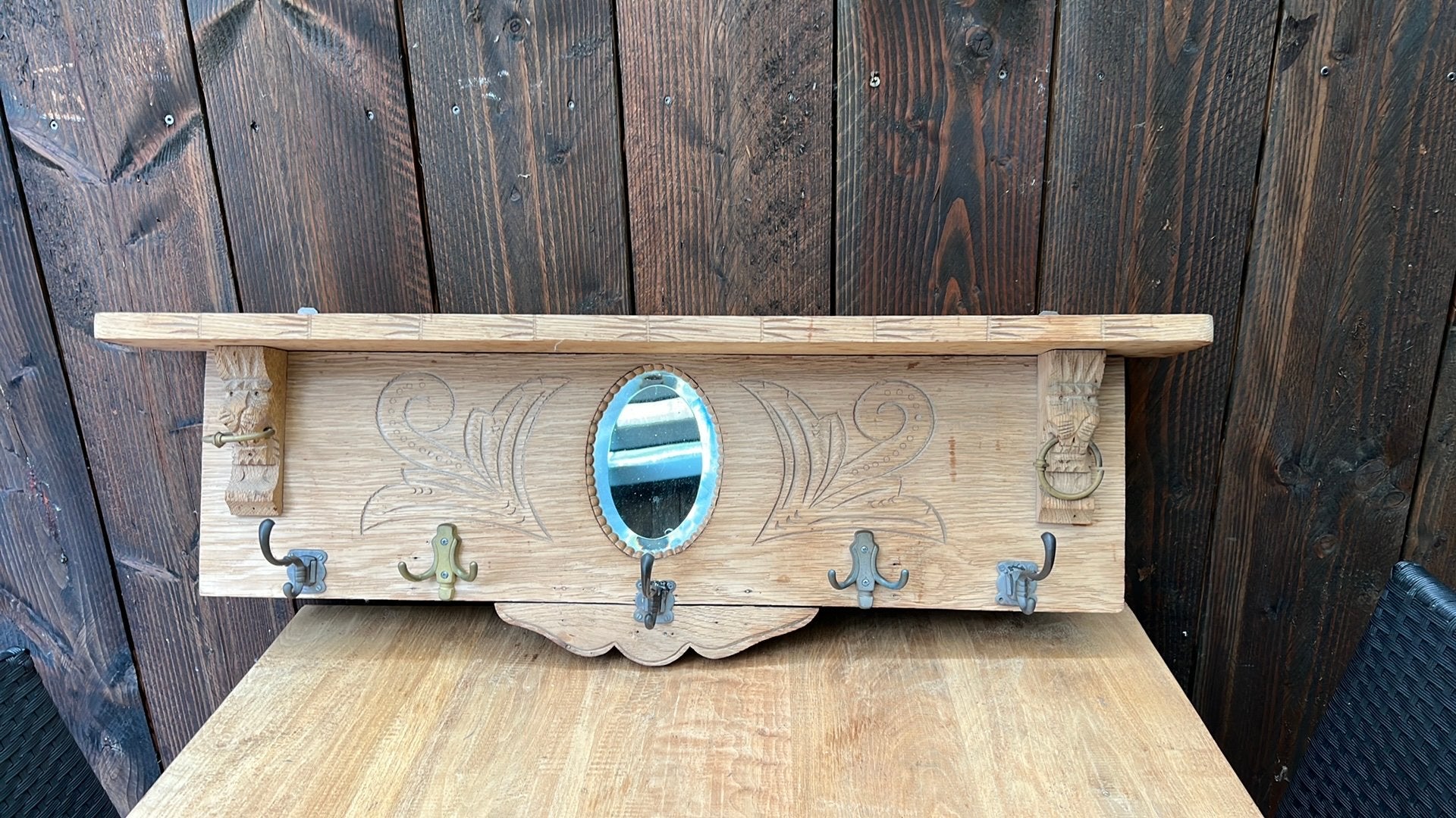 Antieke eiken kapstok, Gebruikt, Minder dan 100 cm, Hout, Ophalen