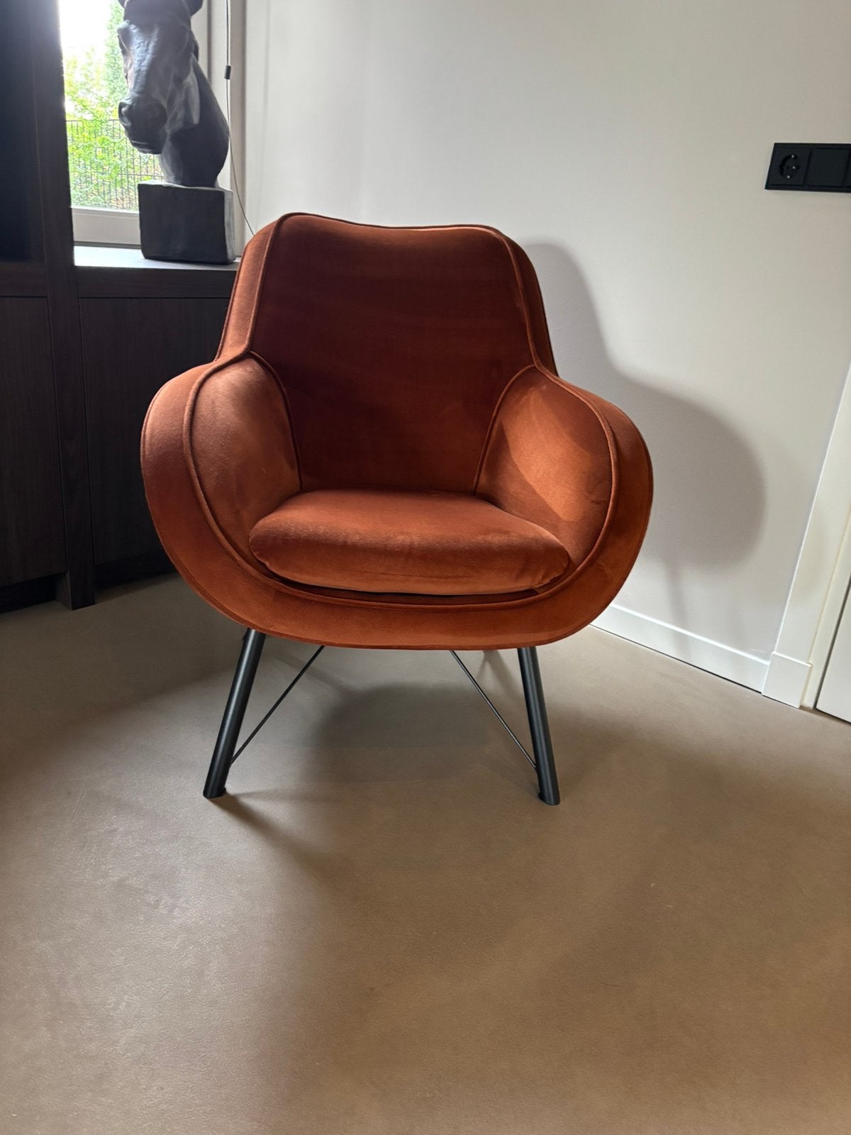 Koper kleurige velours fauteuil, Ophalen, Zo goed als nieuw, Minder dan 75 cm, 50 tot 75 cm