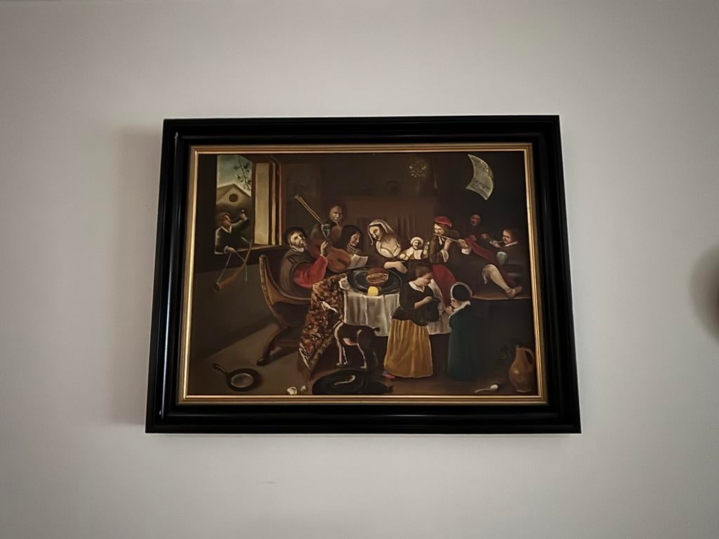 Oud Hollands Tafereel Schilderij - Feestelijk Gezelschap, Ophalen