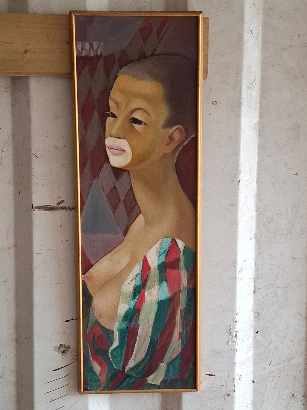 Griselle van Giesen - Vrouw met doek (olieverf op paneel), Figuren, Ophalen of Verzenden, Olieverf, Handgeschilderd