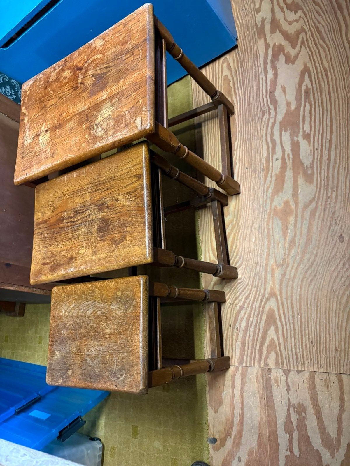 Set van 3 Vintage Eikenhouten Bijzettafels, Antiek en Kunst, Ophalen