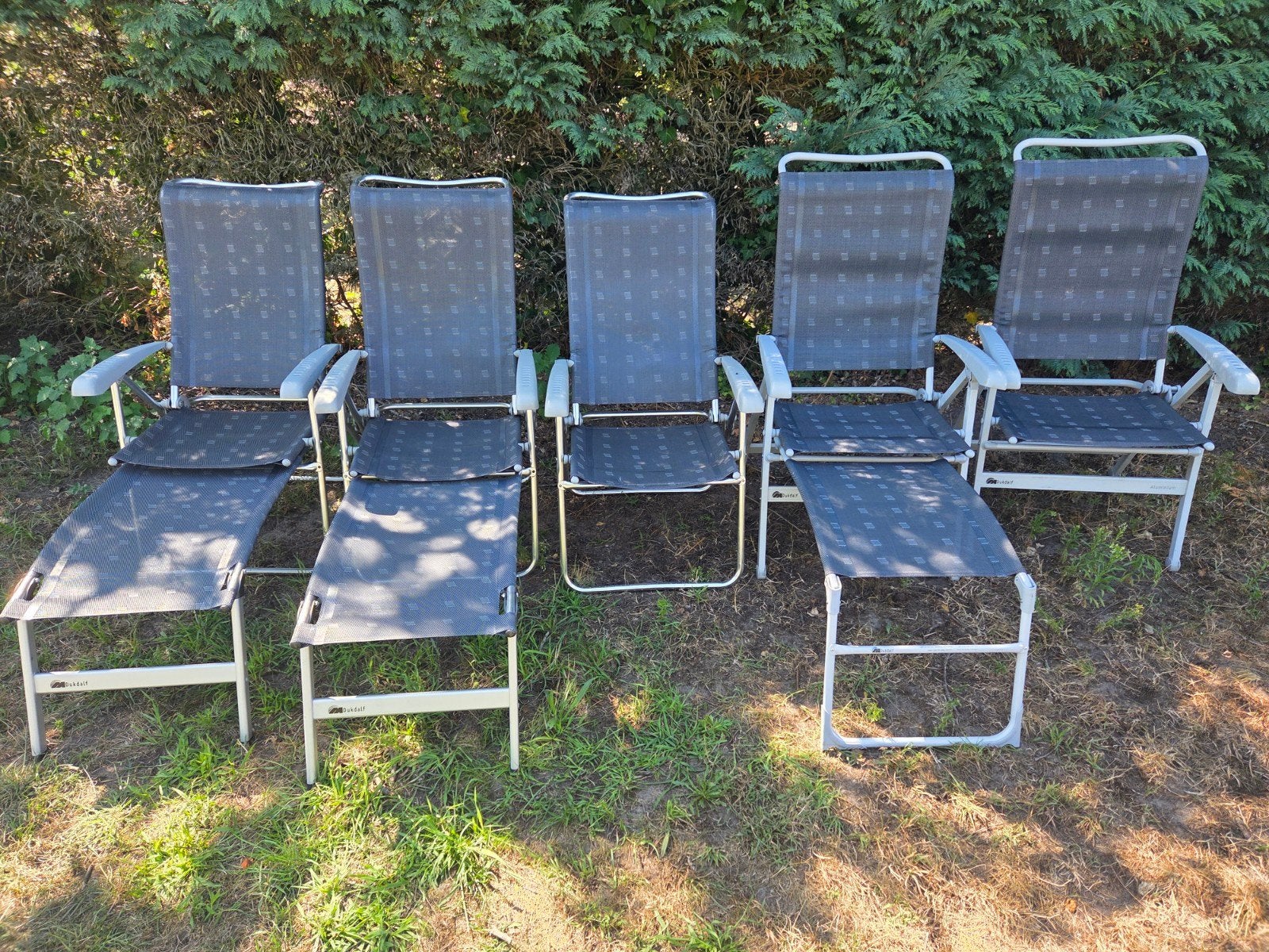 5 Dukdalf stoelen met voetensteun, Ophalen, Gebruikt, Campingstoel