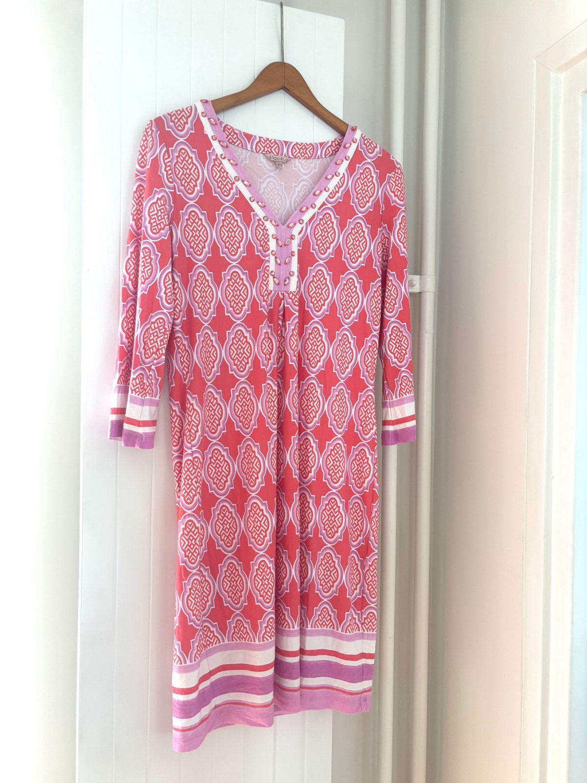 Esqualo tuniekjurk roze print en siersteentjes maat S zomer, Ophalen of Verzenden, Zo goed als nieuw, Roze, Onder de knie