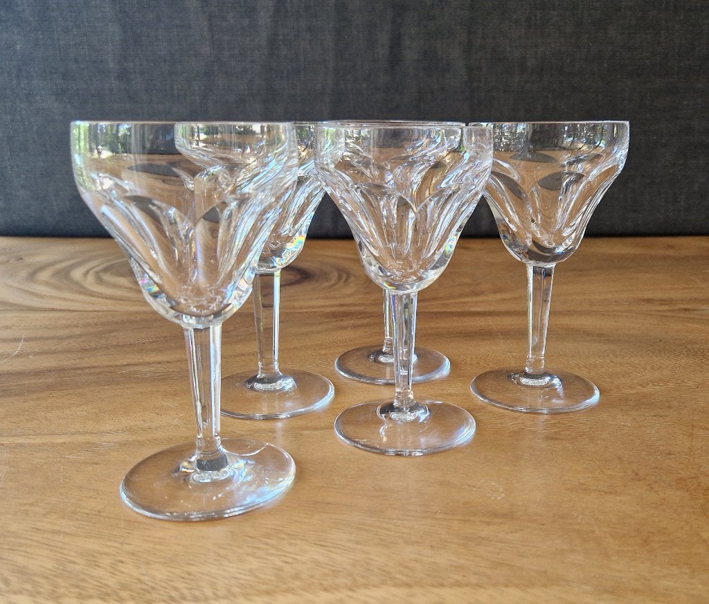 5x vintage handgemaakte kristal wijnglazen Val St Lambert, Ophalen of Verzenden