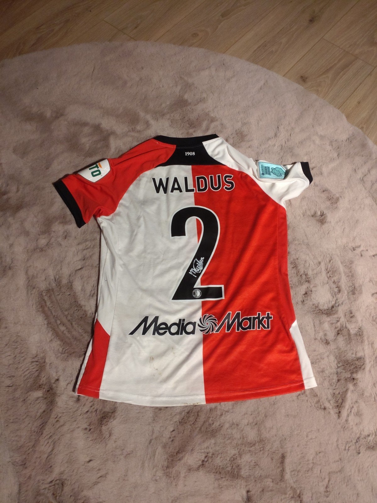 Feyenoord Dames 1 Matchworn Shirt Waldus #2 Gesigneerd, Maat 38/40 (M), Meerkleurig, Overige typen, Ophalen of Verzenden