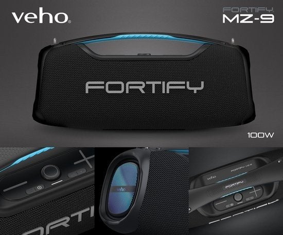 Veho Fortify MZ-9 Draagbare Bluetooth Speaker - Nieuws, Overige merken, Nieuw, Ophalen of Verzenden, Inclusief kabels