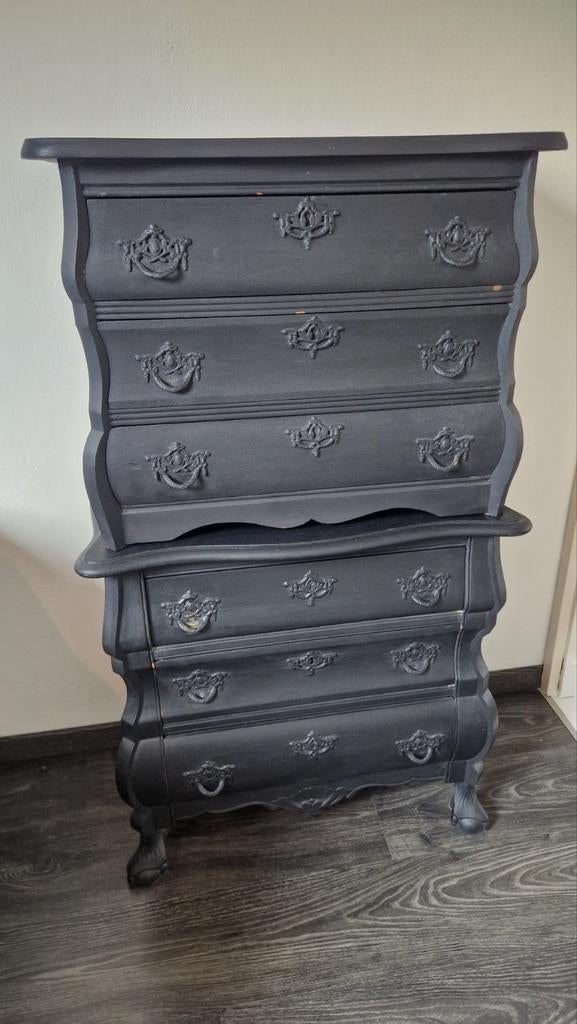 Zwarte buikkastjes met 3 laden - Brocante/Vintage, Huis en Inrichting, Kasten | Ladekasten, Ophalen, Gebruikt, 50 tot 100 cm, Minder dan 100 cm