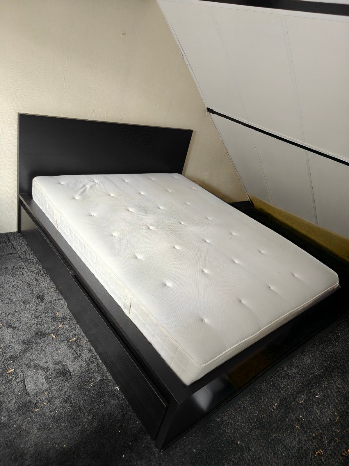 IKEA Malm bed 160x200 met lades en matras, Ophalen, Zwart, Tweepersoons, Zo goed als nieuw