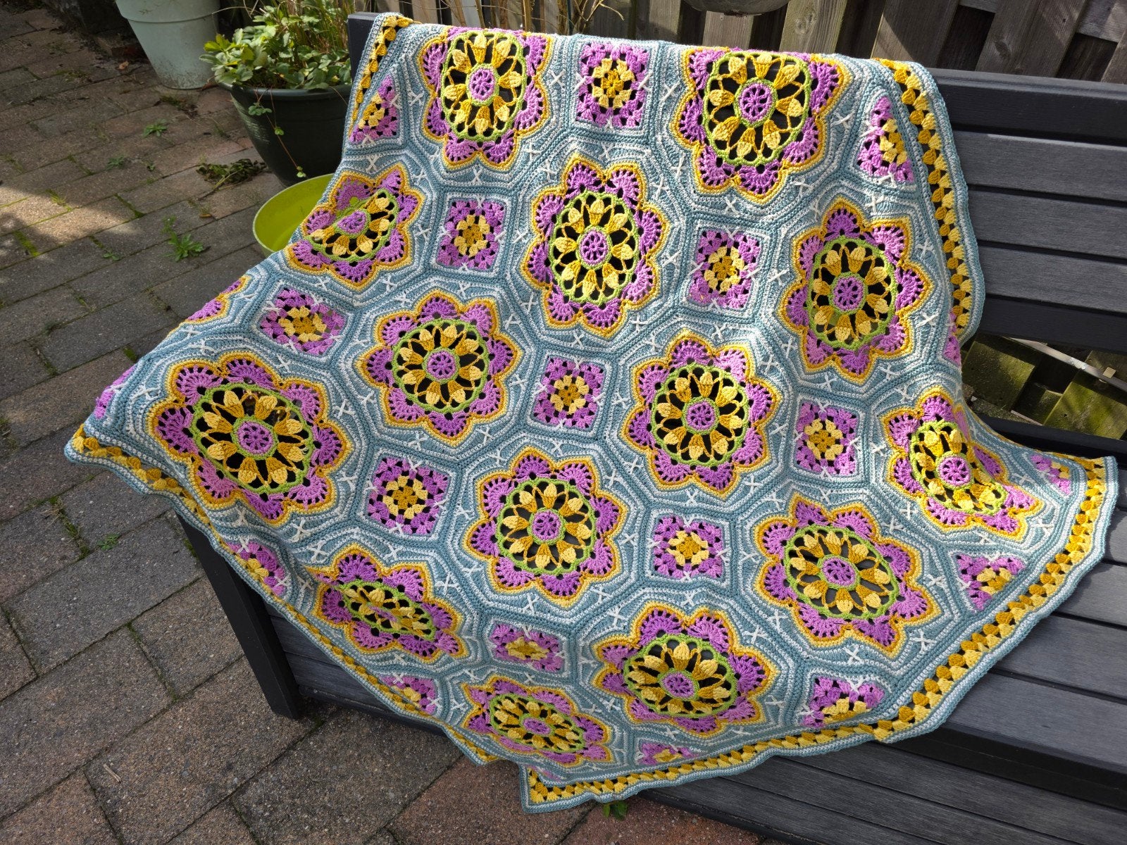 ️Gehaakte woondeken/plaid Persian tiles. Katoen., Katoen, Handgemaakt, 113 cm, Ophalen of Verzenden