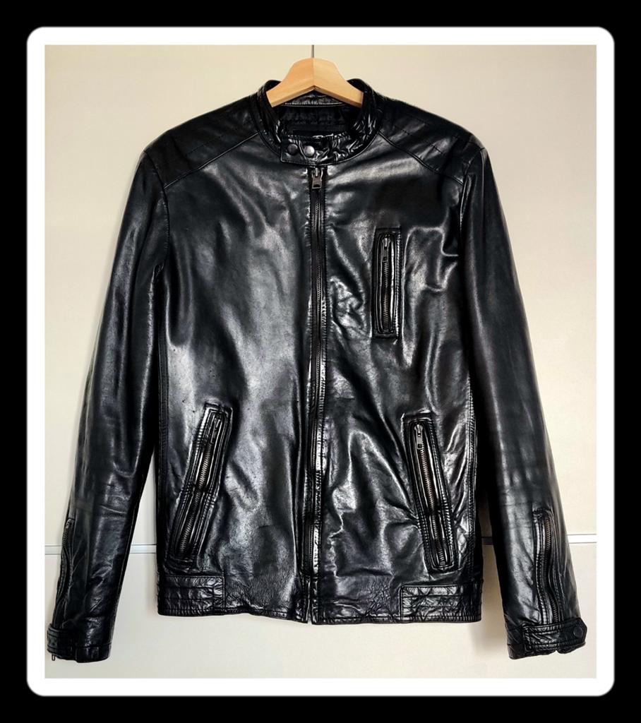 Leren jas, Zwart, Black Rivet, Gedragen, Verzenden