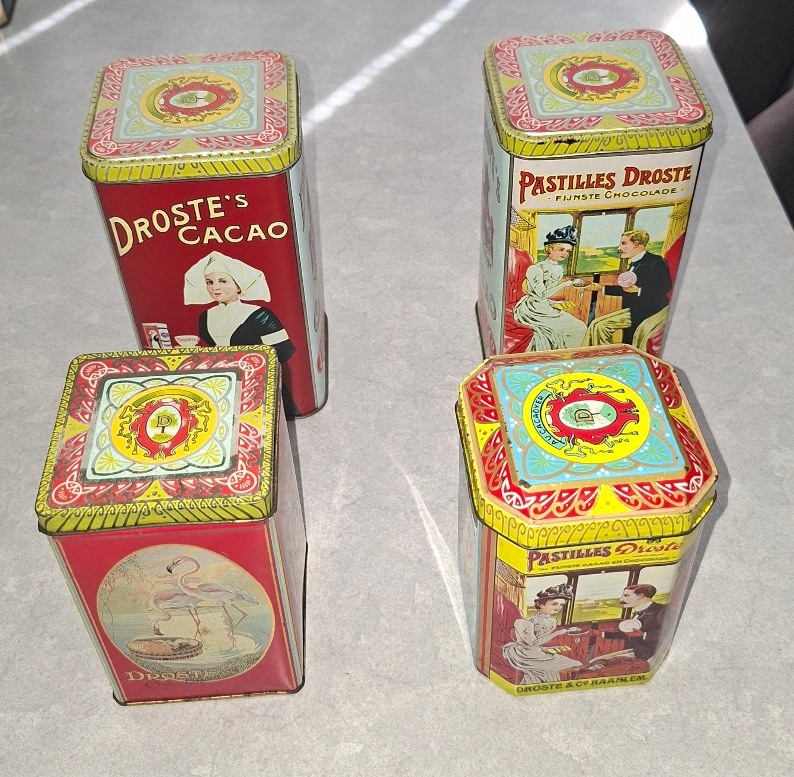 4 Droste blikken, Verzamelen, Ophalen of Verzenden, Gebruikt, Overige, Droste