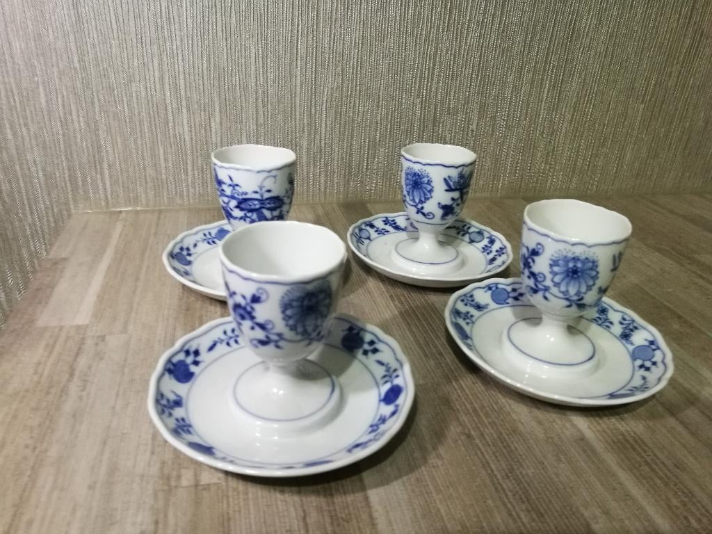 4 x Meissen Porcelain Blue Onion Egg Cups 1924, Ophalen of Verzenden